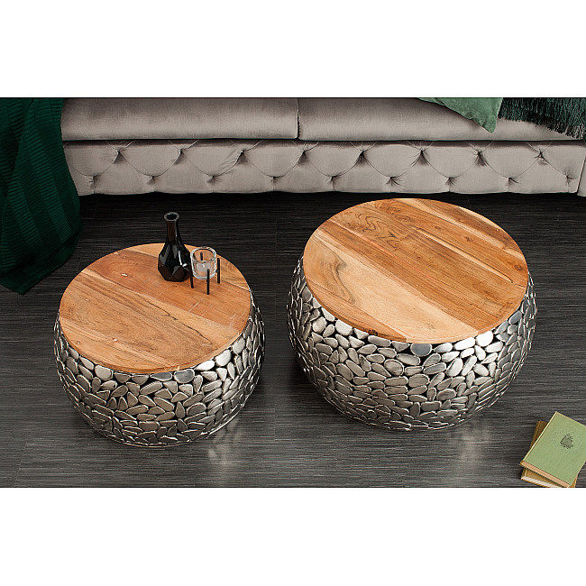 Konferenčný stôl 41433 2-Set Aluminium Silver/ Drevo Acacia