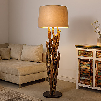 Stojaca lampa 42004 Wild Nature 150cm Béžová-Drevo Teak