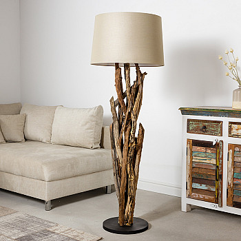 Stojaca lampa 42004 Wild Nature 150cm Béžová-Drevo Teak