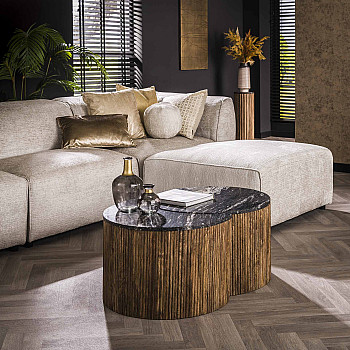 Konferenčný stôl 28-42 Half moon 2-set Mramor/Mango drevo 