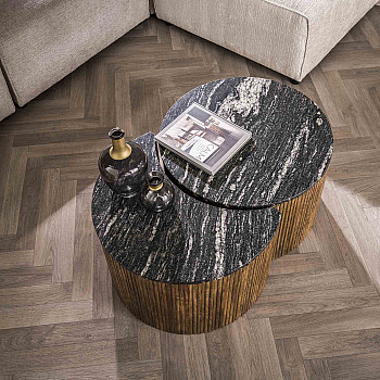 Konferenčný stôl 28-42 Half moon 2-set Mramor/Mango drevo 