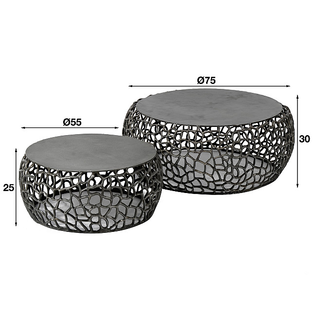Konferenčný stôl 34-85 Maze Ø75 a Ø55cm 2-set Čierny Nikel