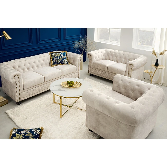 Sedacia súprava 42311 Chesterfield 2-sedenie Zamat Champagner