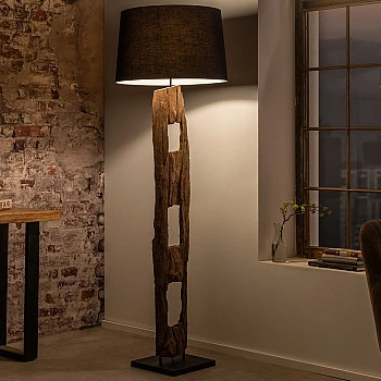 Stojaca lampa 41043 Barracuda 177cm Čierna Drevo Acacia