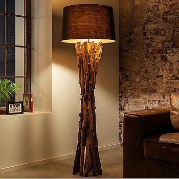 Stojaca lampa 41386 Harmony 150cm Čierna Drevo Teak