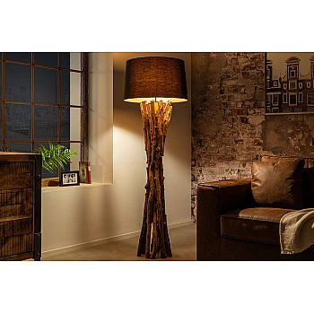 Stojaca lampa 41386 Harmony 150cm Čierna Drevo Teak