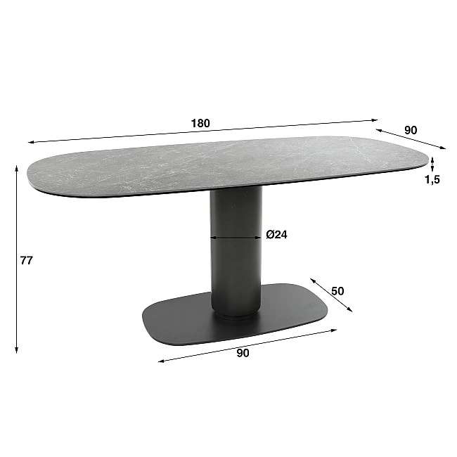 Jedálenský stôl 45-45 Ovál 180x90cm Ceramic Natural Black