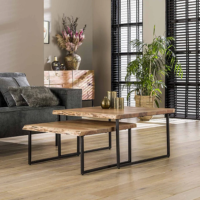 Konferenčný stôl 21-54 80x80cm 2-set Edge Drevo Acacia - PRODUKT JE SKLADOM U NÁS - 1Ks