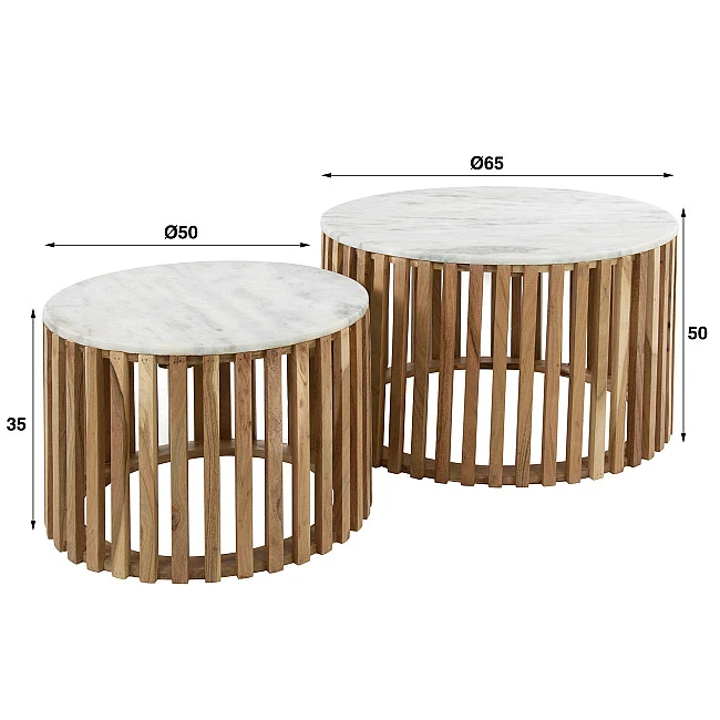 Konferenčný stôl 28-47 Sunset Ø65 a Ø50cm Mramor/Mango drevo