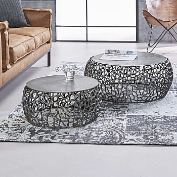 Konferenčný stôl 34-85 Maze Ø75 a Ø55cm 2-set Čierny Nikel