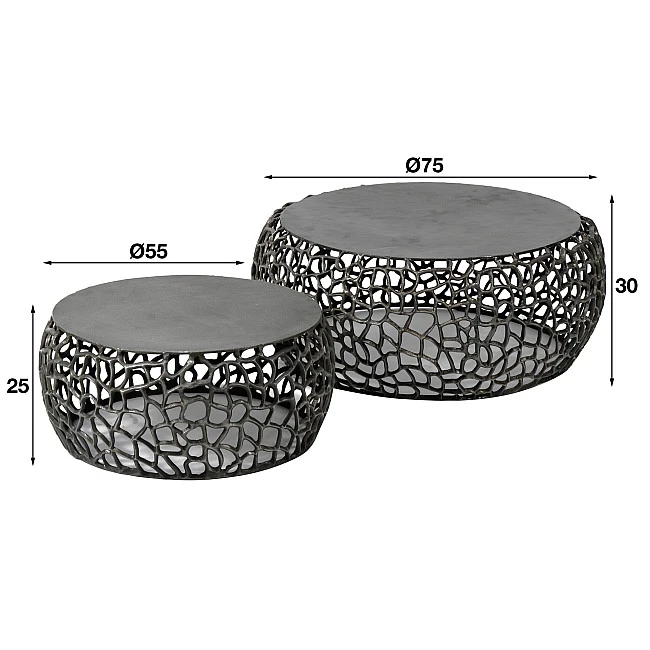 Konferenčný stôl 34-85 Maze Ø75 a Ø55cm 2-set Čierny Nikel